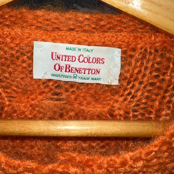 70s-80s United Colors of Benetton Mohair Cardigan, Cable Knit, Copper Buttons - Picture 2 of 6